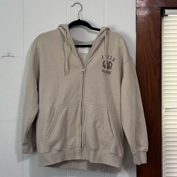Lazy Sunday Aspen Back Embo Zip Up Hoodie - Cream Medium - Picture 2 of 6